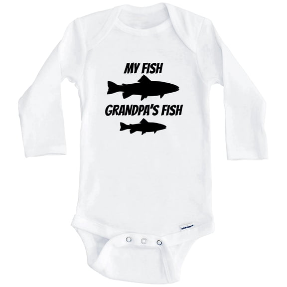 My Fish Grandpa's Fish Fishing One Piece Baby Bodysuit - Grandson Baby Bodysuit (Long Sleeve), 0-3 Months White