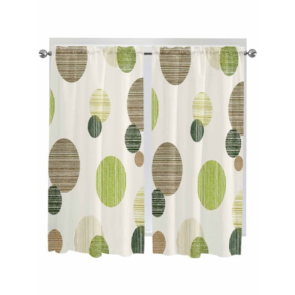 Abstract Geometric Living Room Curtains 2 Panel, Farmhouse Vintage Polka Dot Green Cafe Window Treatment, Extra Long Farmhouse Bedroom Bathroom Kitchen Curtains Drapes 104"x72"