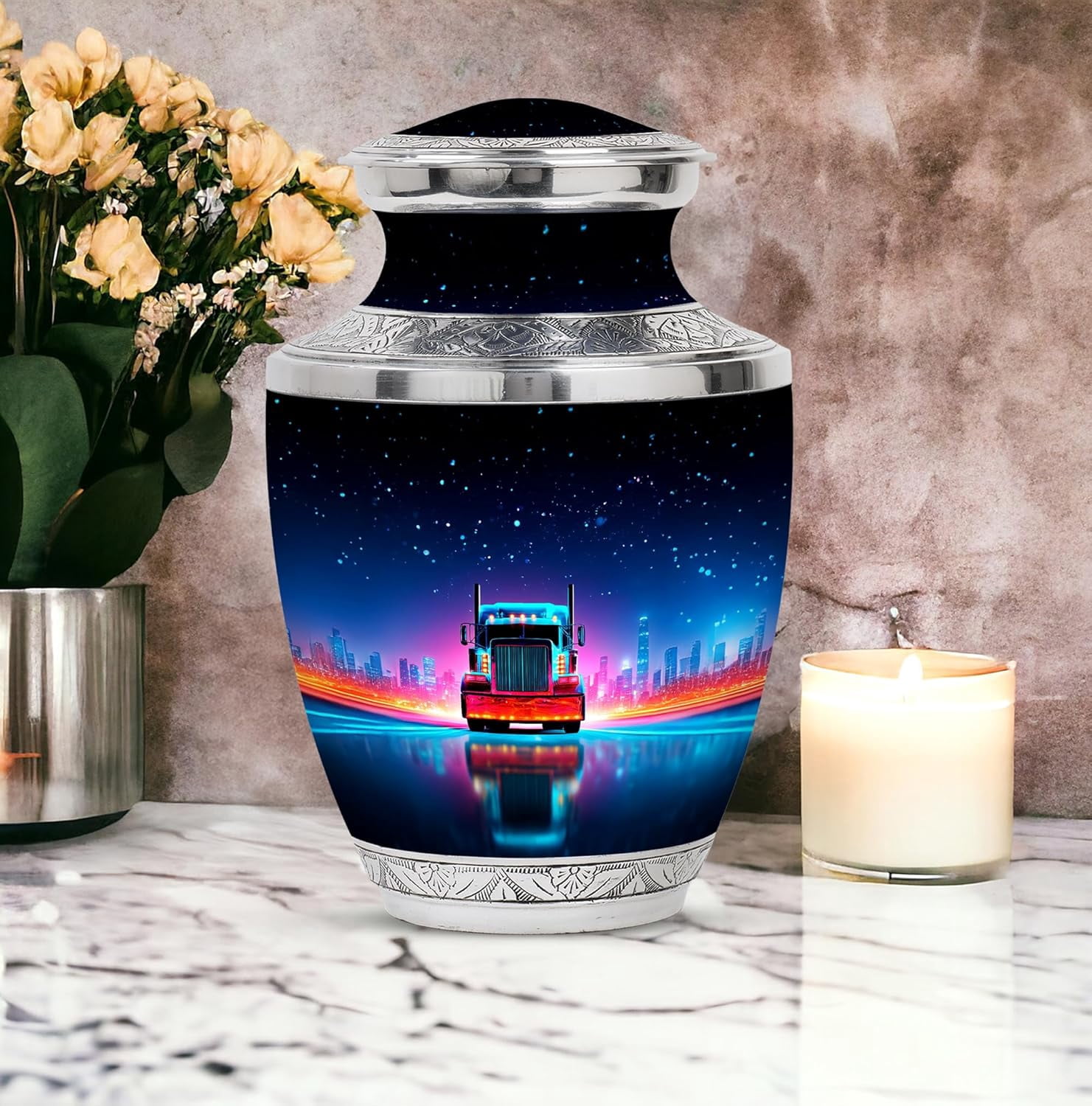 Trucker Burial Urn For Adult Human Ash, Funeral Decorative Urn For Human Ash Adult, Trucker Urns For Human Ashes Adult Female, Cremation Urns For Human Ashes, Size 6 Inch, 1 Pc