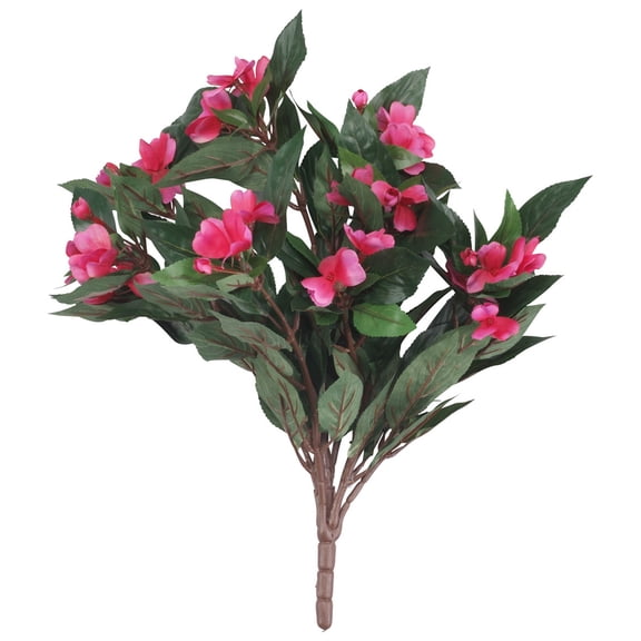 OakRidge Silk Impatiens Bush – Artificial Flowers Outdoor Décor – Dark Pink, 18” High