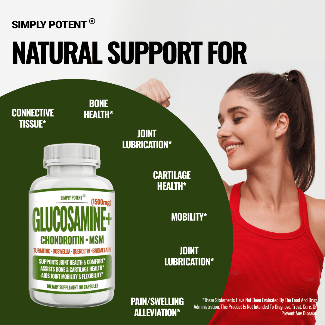 Simply Potent Glucosamine with Chondroitin, Turmeric, MSM & Boswellia,Supports Joint Health&Discomfort Relief,Assists Bone and Cartilage Health,Supplement for Back,Knees,Hands,90 Capsules (Pack of 2)