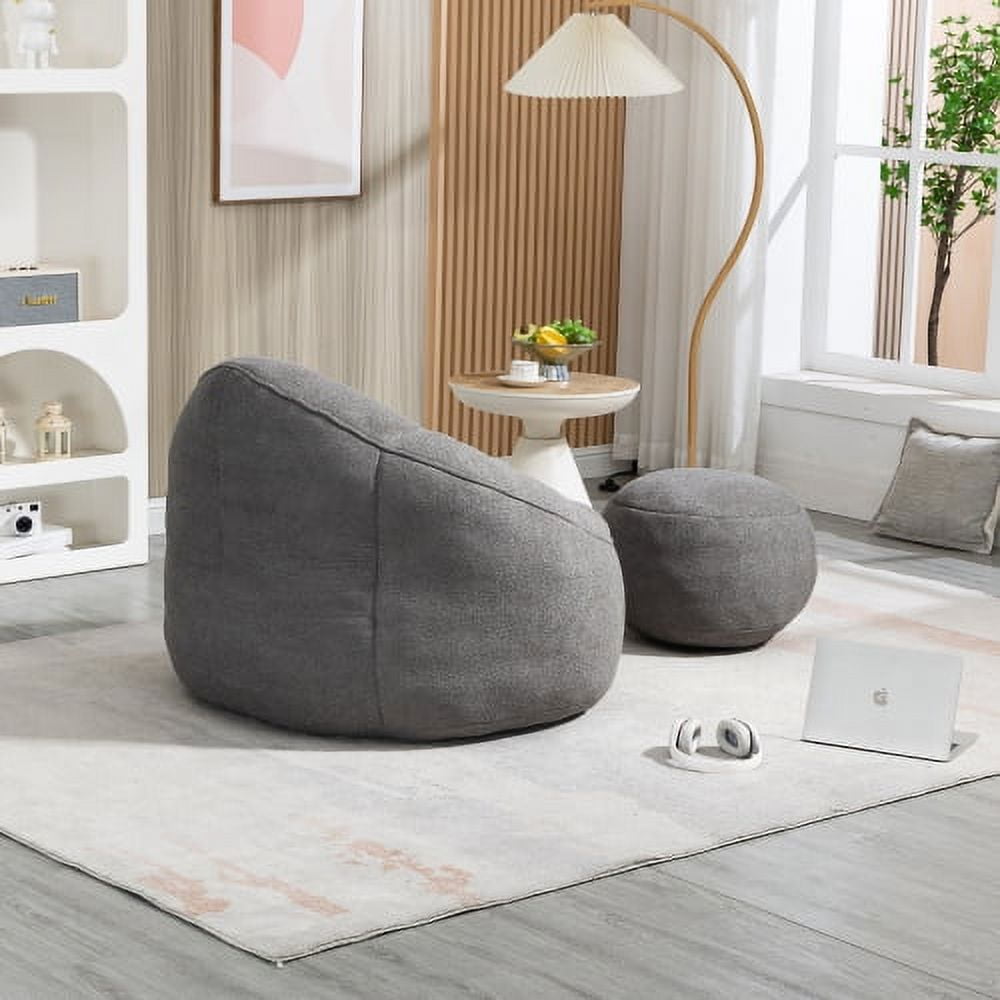 BSHTI Bean Bag Sofa Chair,High Pressure Foam Bean Bag Chair Adult,Material with Padded Foam,Padding Compressed Bean Bag With Footrest Microfiber Gray