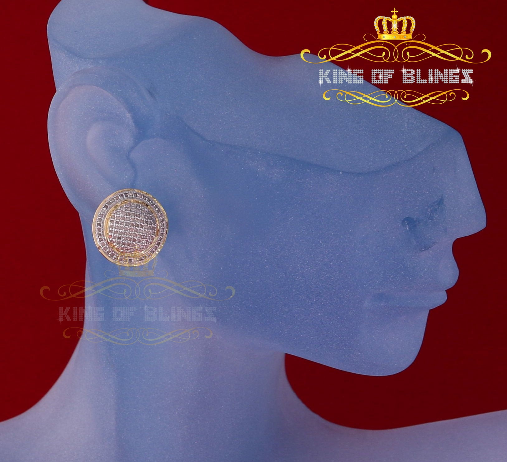 King of Bling's 925 Sterling Silver Yellow Hip Hop 0.50ct Diamond Men's/ Women's Stud Earrings