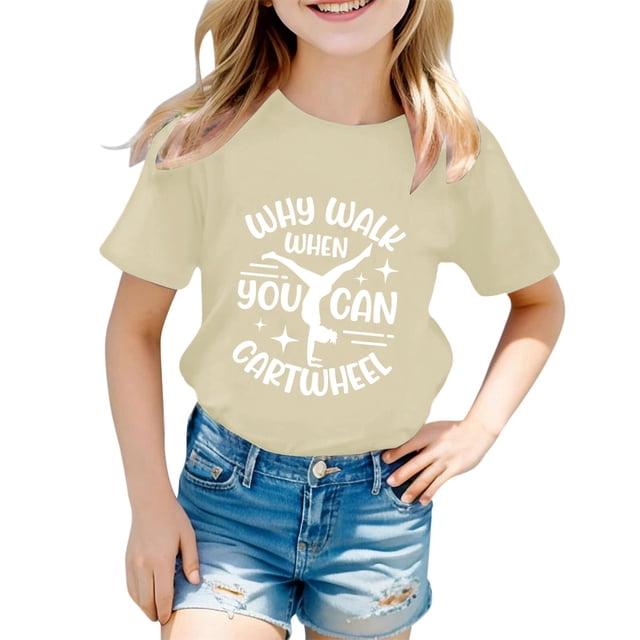 Hauts et T-Shirts pour Filles, Col Rond avec Lettres, Manches Courtes, Ajustement Confortable pour Usage Quotidien, Style Printemps Été pour Jeunes Filles