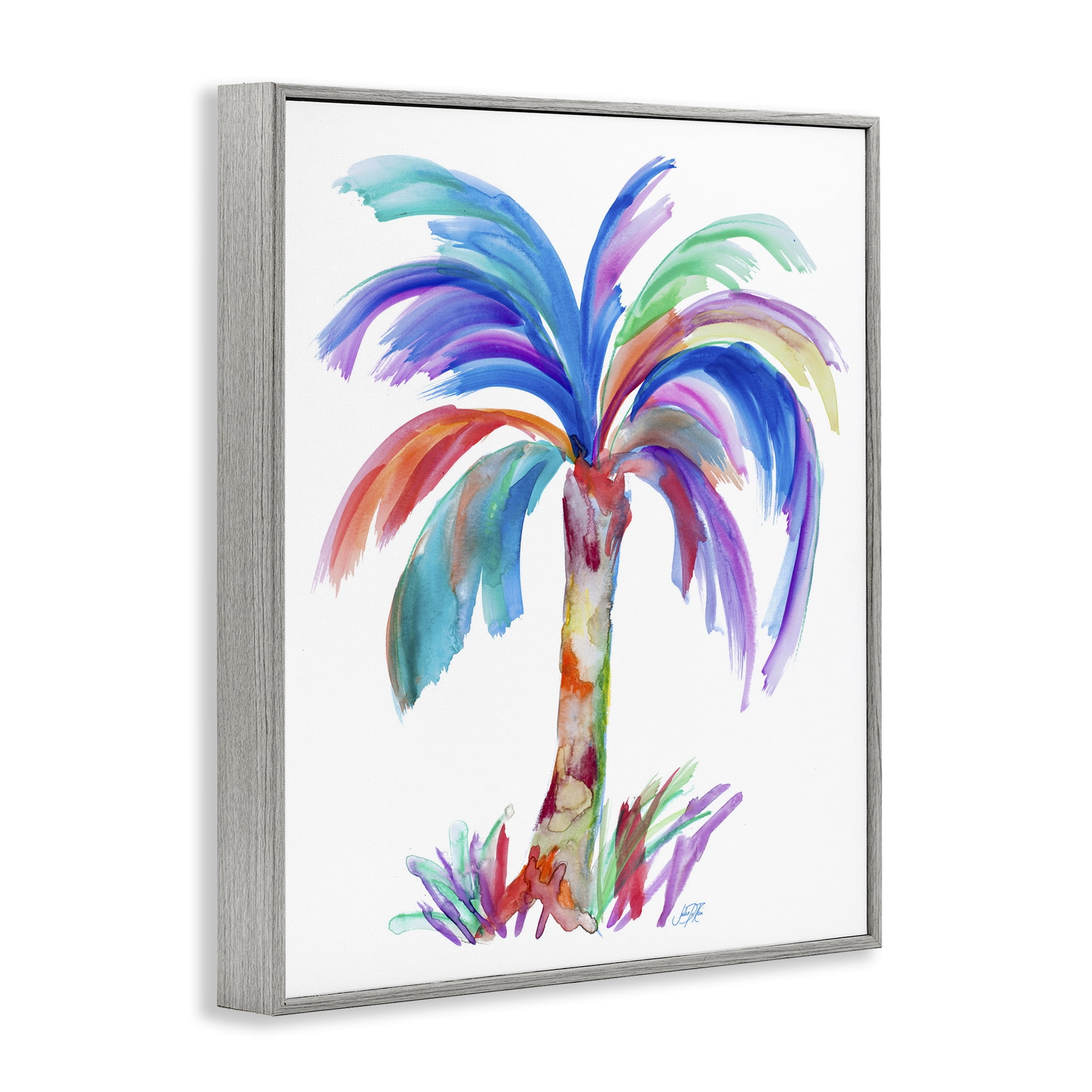 Stupell Industries Bold Palm Tree Botanical & Floral Painting Gray Framed Art Print Wall Art, 11 x 14