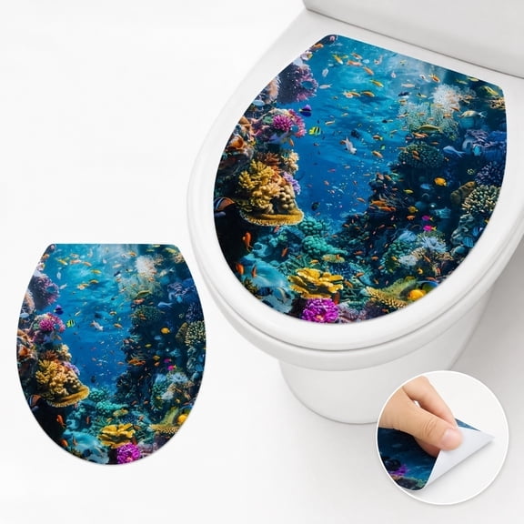 Round Toilet Seat, Ocean Themed Bathroom Decor, Plastic Round Toilet Seats, Under The Sea Bathroom Decor, 13X12 Inch Polypropylene Toilet Seat Lid Cover with Glossy Finish, Quick