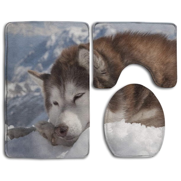 Husky Rugs XDDJA Sleeping Husky 3 Piece Bathroom Rugs Set Bath Rug Contour Mat and ...