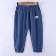 thumbnail image 5 of Domuza Boys Cotton Linen Pants Boys Girls Summer Casual Trousers Lightweight Plain Baggy Sweatpants Elastic Waist Joggers Dark Blue 100, 5 of 7