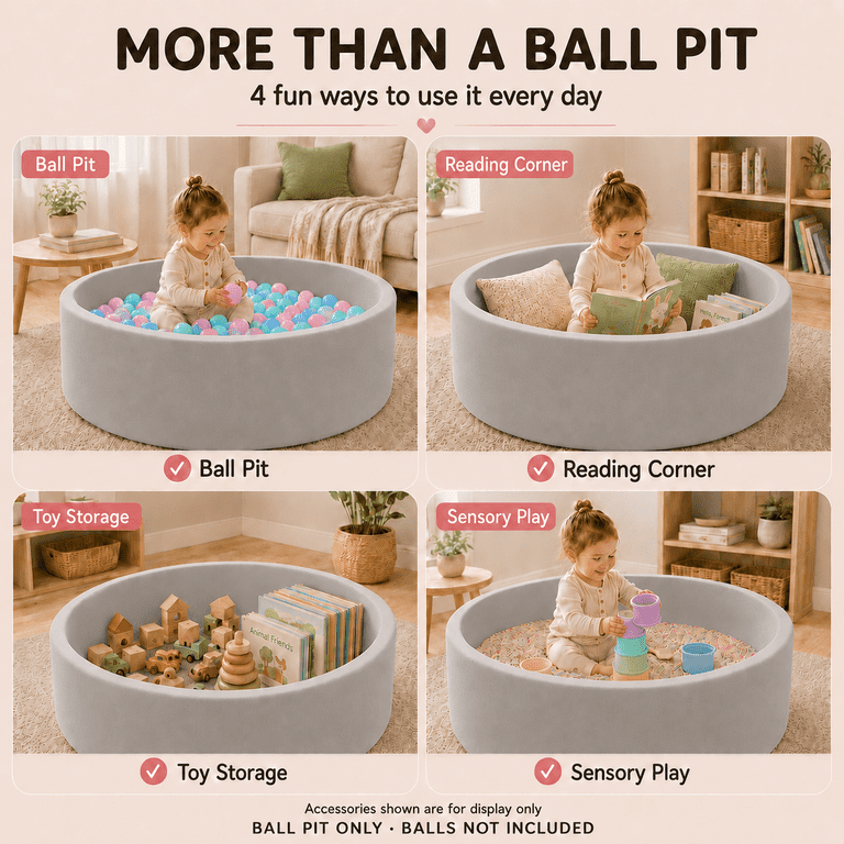 BEEPRINCESS Foam Ball Pit, Gray Round Soft Play photo 4