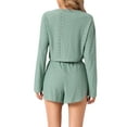 thumbnail image 3 of INSPIRE CHIC Women's Loungewear Pajamas Hollow Out Long Sleeve Tops with Slit Shorts Outfits Sets M Green, 3 of 5