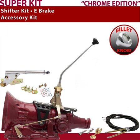American Shifter PG Shifter Kit Chrome 12 in. E Brake Cable Push Button Floor Handle Billet Knob for F19FD