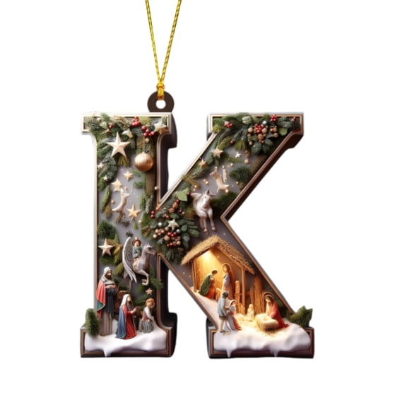 DefiDgd Christmas Tree 26Alphabet Hanging Ornaments,Christian Miniature Landscape Design Letters Ornaments for Party Holiday Christmas Tree Home Decor Gifts(K)