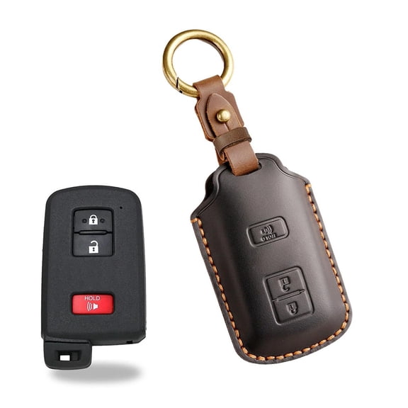 Leather Smart Car Key Cover Case Fob Holder For Toyota 4 Runner Tundra Tacoma, Black