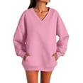 thumbnail image 6 of larppty Womens Sweatshirts V Neck Long Sleeve Soft Sweatshirt Oversized Fall Fashion Hoodies Pullover with Pocket (Pink, XXL), 6 of 7