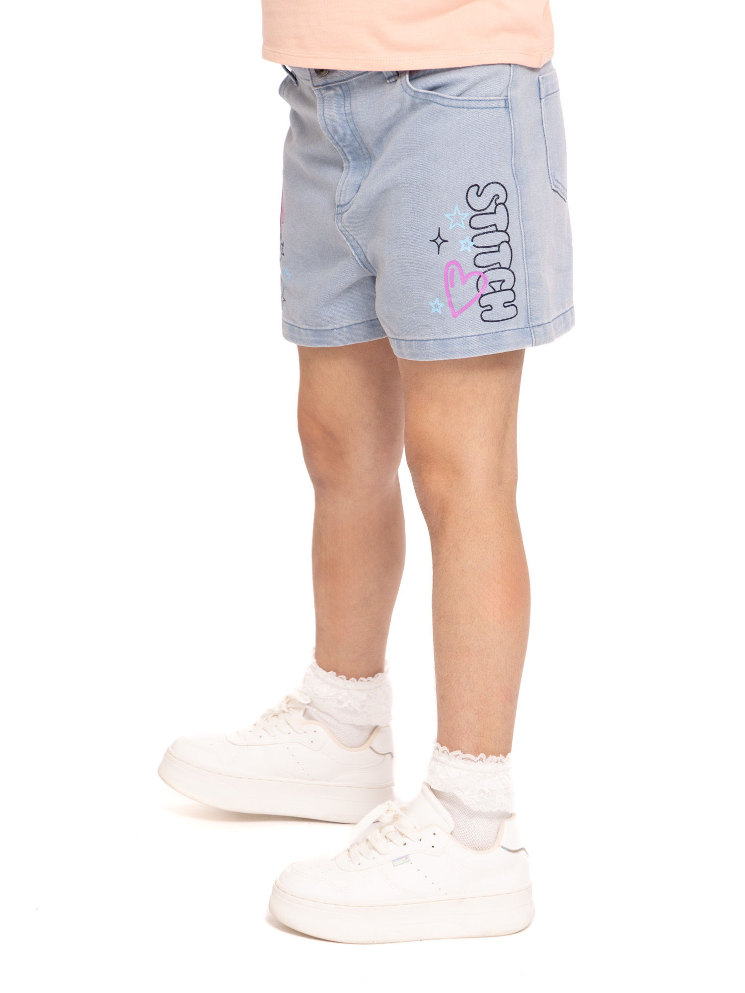 Stitch Girls Graphic Print Denim Shorts, Sizes 4-16