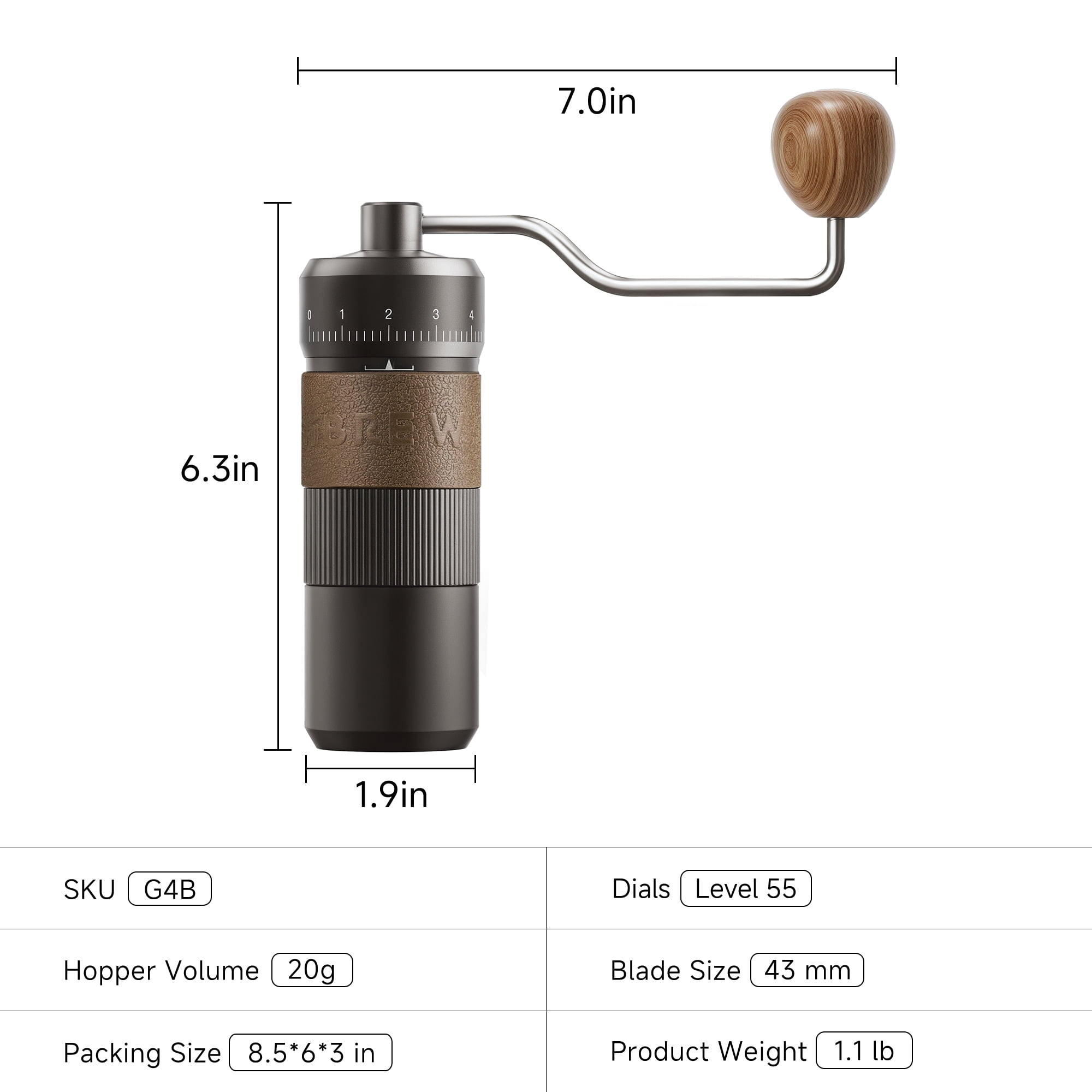 HiBREW G4B Manual Coffee Grinder Alluminum Alloy BodyConical Burr Capacity 22g Hand Coffee Grinder with 12 Levels
