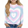 thumbnail image 2 of Ugoldhm Girls T Shirts Kids Summer Long Sleeve Valentine's Day Print Crew Neck Summer Tops 3-14 Years Kids Clothes for Girls, 2 of 4