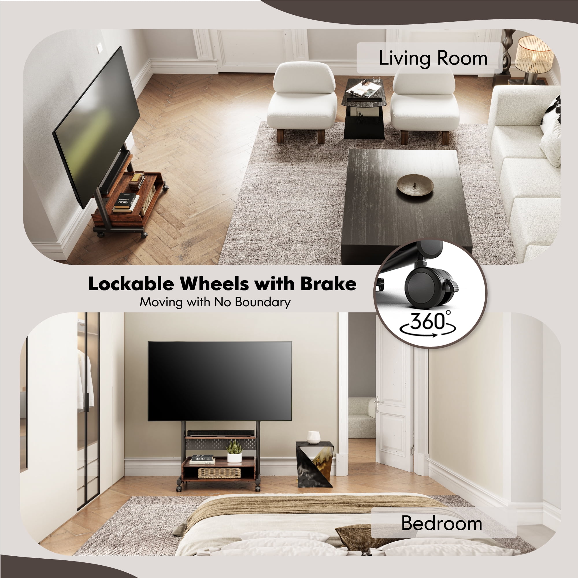 FITUEYES Sturdy Rolling Floor TV Stand Mount for 40-85 Inch,Height Adjustable