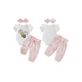 thumbnail image 2 of Cenuakty Baby 3M 6M 12M 18M 24M Girl Summer Outfits Fashionable Short Sleeve Bee Floral Print Romper with Pants, Headband 3Pcs Set, 2 of 9