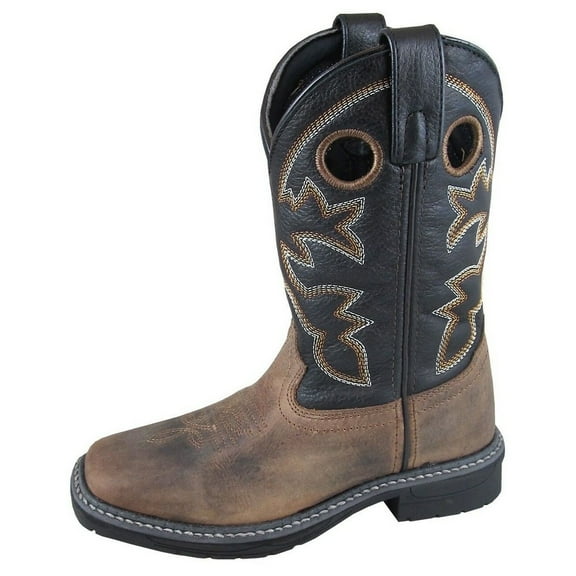 Kid'S Stampede Brown/Black Leather Cowboy Kids Boot