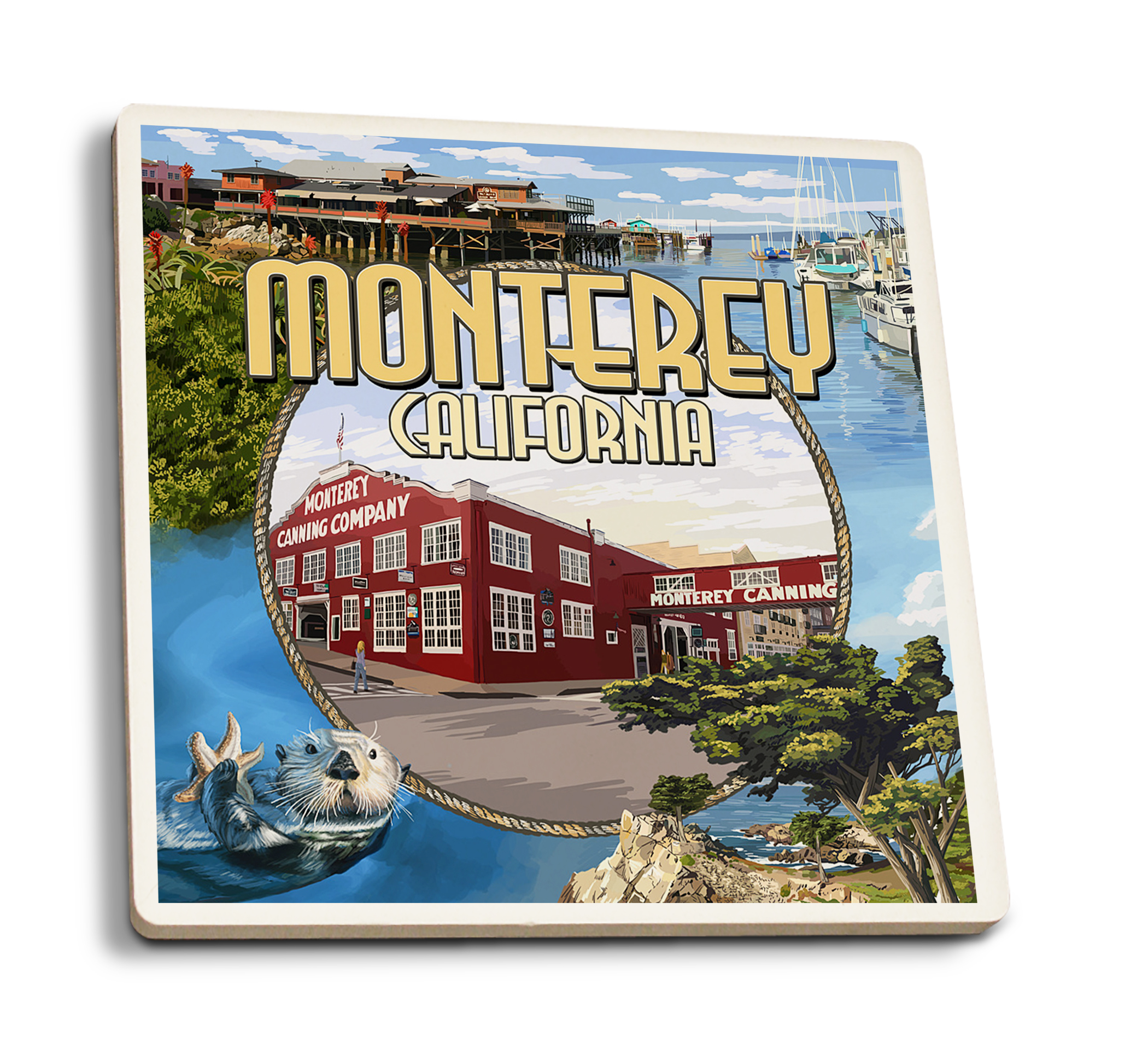 Monterey, California, Montage Scenes (Absorbent Ceramic Coasters Set of