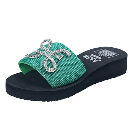 

Cathalem Women s New Summer Rhinestone Fashion Light Foreign Trade Slippers Green 39