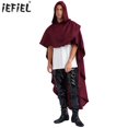 thumbnail image 2 of Capa con capucha de caballero Medieval para Halloween para hombre, abrigo con dobladillo alto y bajo, Jersey fruncido, capa, disfraz gótico renacentista de mago vampiro, 2 of 5