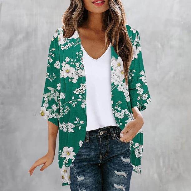 Cárdigan de manga larga para mujer, blusa informal estampada con bolsillo, abrigo tipo cárdigan para mujer