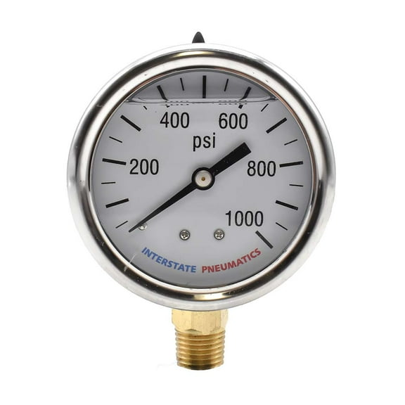 Interstate Pneumatics G7022-1000 Oil Filled Pressure Gauge 1000 PSI 2-1/2" Dial 1/4" NPT Bottom Mount
