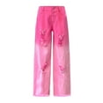 thumbnail image 2 of XIMIN Teens Girls Vintage Ripped Baggy Jeans Wide Leg High Elastic Waisted Denim Pants Cute Streetwear Fashion Trousers with Pockets (Pink, 9-10 Years), 2 of 5