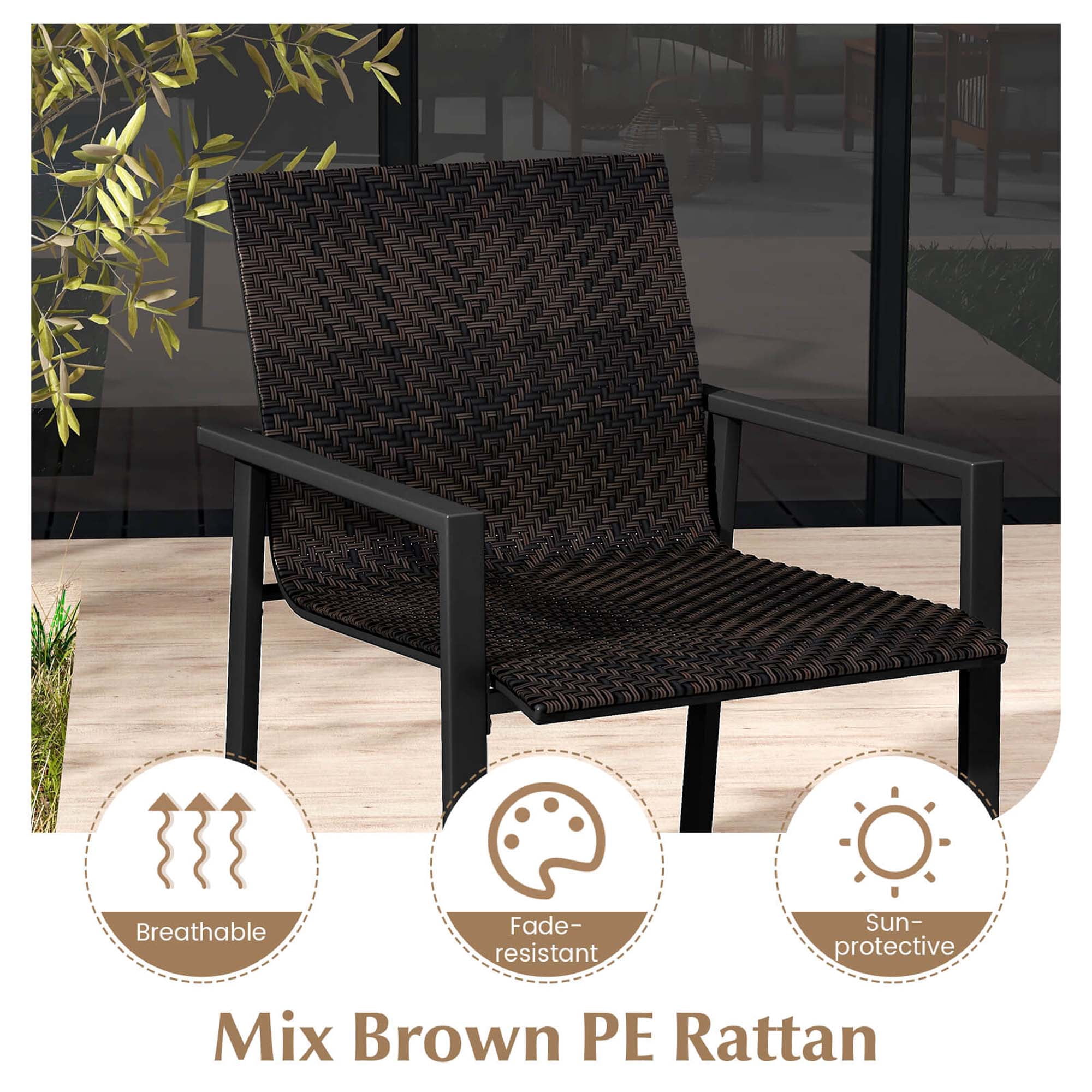 Costway 4 PCS Outdoor Wicker Patio Furniture Set with Heavy-Duty Galvanized Metal Frame Mix Brown