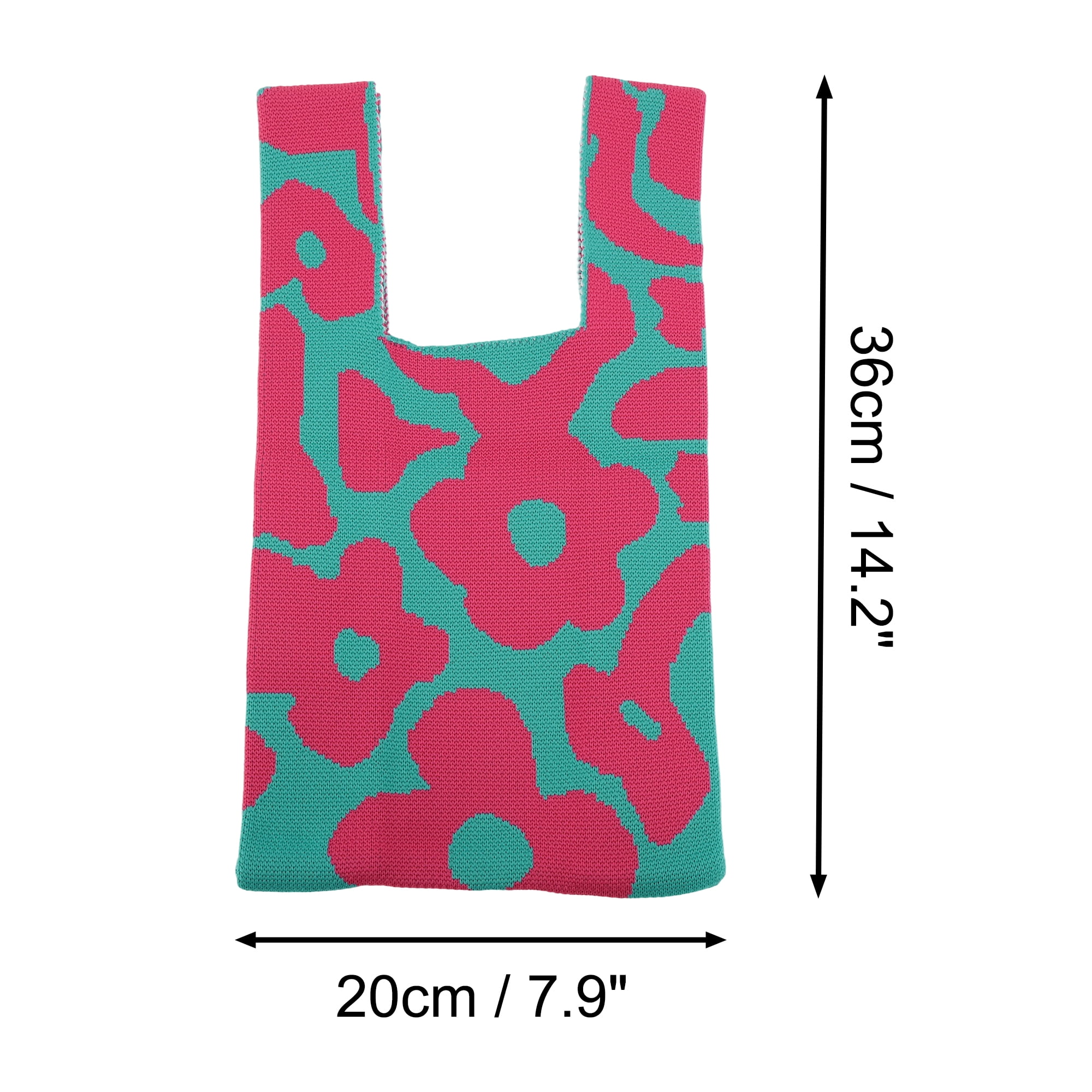 Unique Bargains Flower Knitted Wrist Bag Rose Red Blue Green 1 Pc