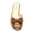 thumbnail image 3 of FSJ Women Open Peep Toe Rhinestone Bow Mules Slip on Crystal Chunky Low Heels Slippers Dressy Evening Bridal Slide Sandals Size 9 Golden Brown, 3 of 4