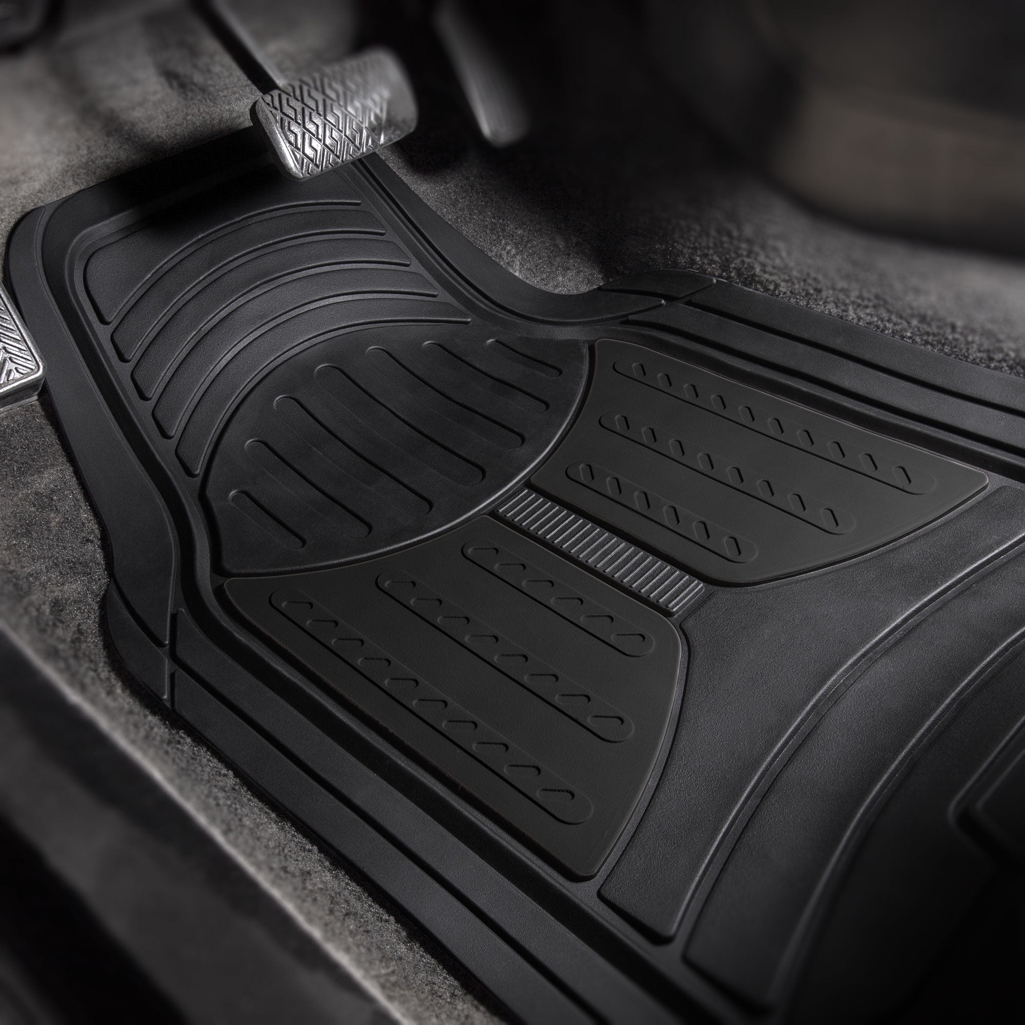 FH Group Climaproof Rubber Black Car Floor Mats, Universal Fit 4pc Full Set with Air Freshener