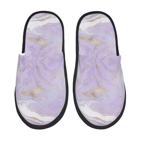 Balery Lavender Glitter Foil Stripes Slient Indoor Furry Fleece Comfort House Shoes Soft Non-Slip Home Shoes Cotton slippers House Slippers-- Large