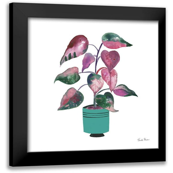 Zaman, Farida 12x12 Black Modern Framed Museum Art Print Titled - Potted Jewels II Aqua
