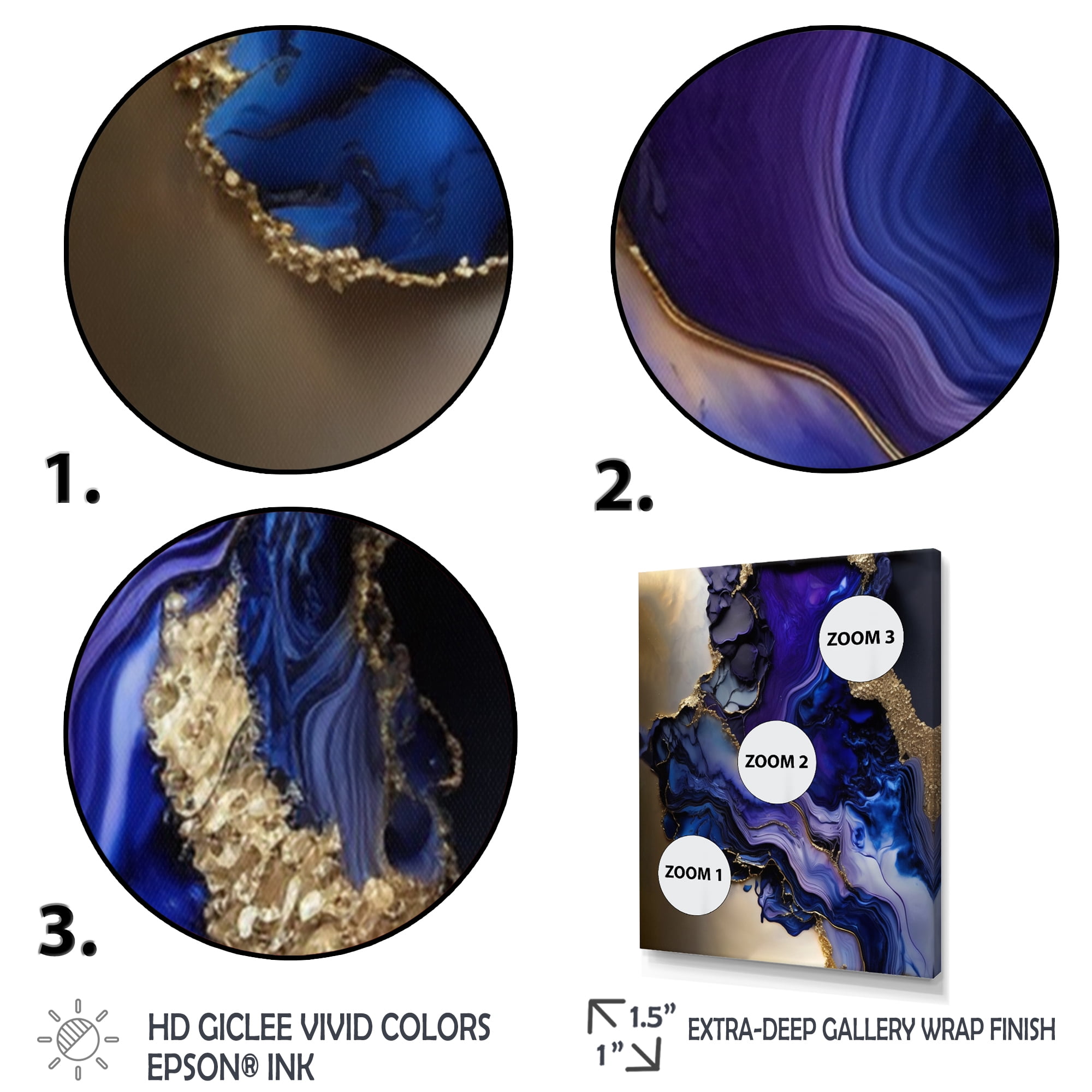 Designart Abstract Geode Gold And Purple Marble Canvas Wall Art