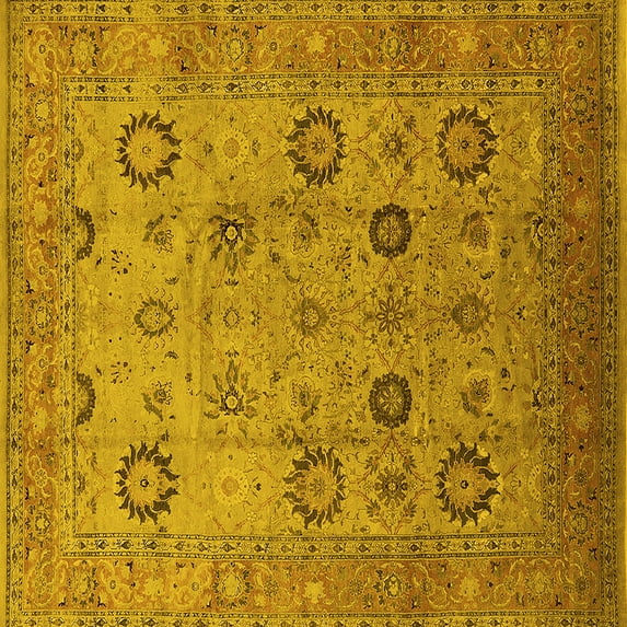 Ahgly Company Machine Washable Indoor Square Oriental Yellow Traditional Area Rugs, 3' Square