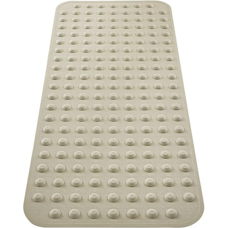 Bathtub Shower Mat Non Slip 18x40 in Bath Mat for Bathroom Tub Textured Smooth Floor, Silicone Extra Long Massage Bath Tub Mats No Slip Matt Non-Toxic Safe for Elderly & Kids- Beige