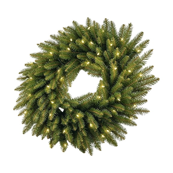 2026 Christmas Indoor Decoration Lit Artificial Green Wreath Plastic Branches Wreath With Warm White LED Lights For Front Door Wall Window Indoor Outdoor Christmas Holiday
