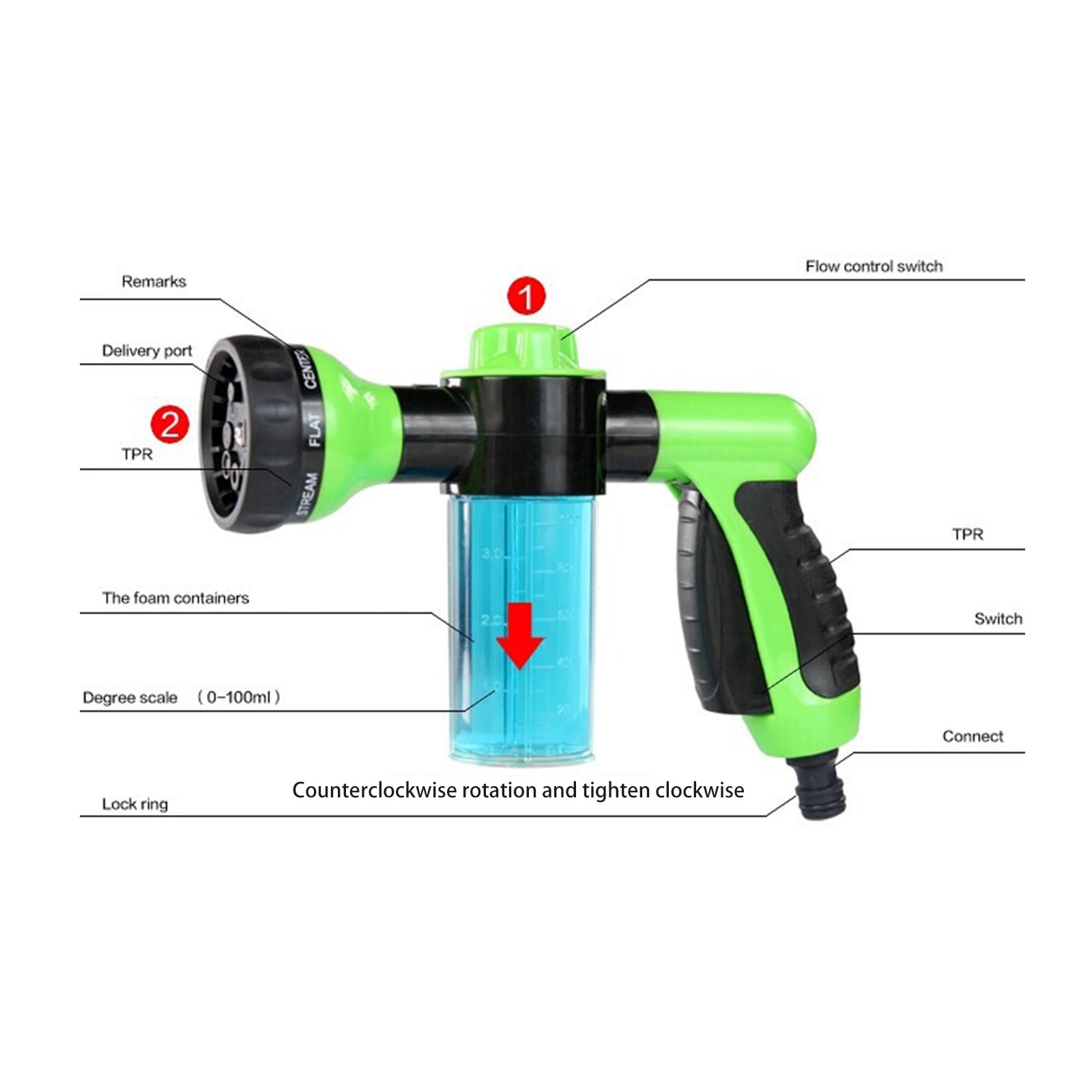 High Pressure Water Garden Hose Nozzle, Car Wash Foam Sprayer With 8 Adjustable Watering Patterns, Soap Foam Sprayer & Bubble Cleaning Blaster For Vehicle And Plants