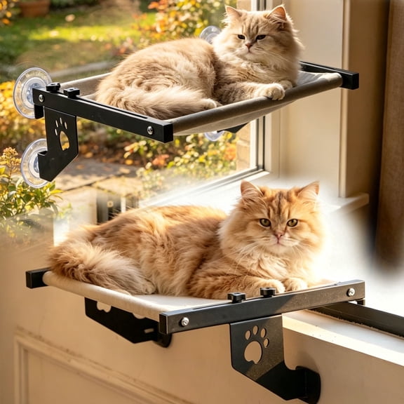 2-in-1 Cat Window Perch Hammock, Suction Cup & Hook-On Mount for Indoor Cats