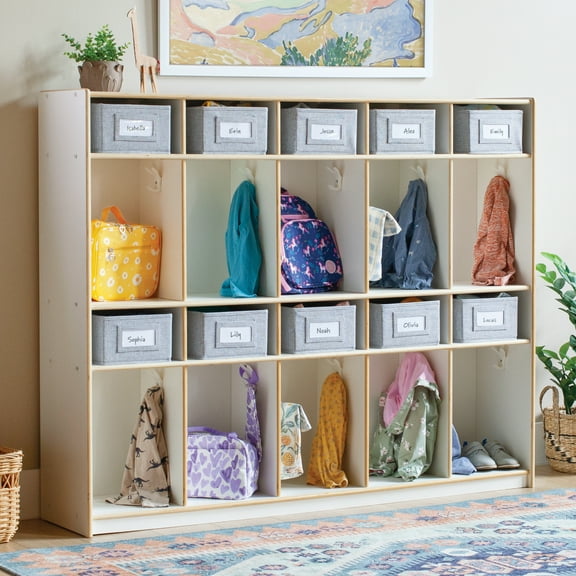 Guidecraft EdQ 10-Section Wooden Storage Locker for Classroom, Kids White Wood Cubby Organizer with Shelves and Hooks for Coats