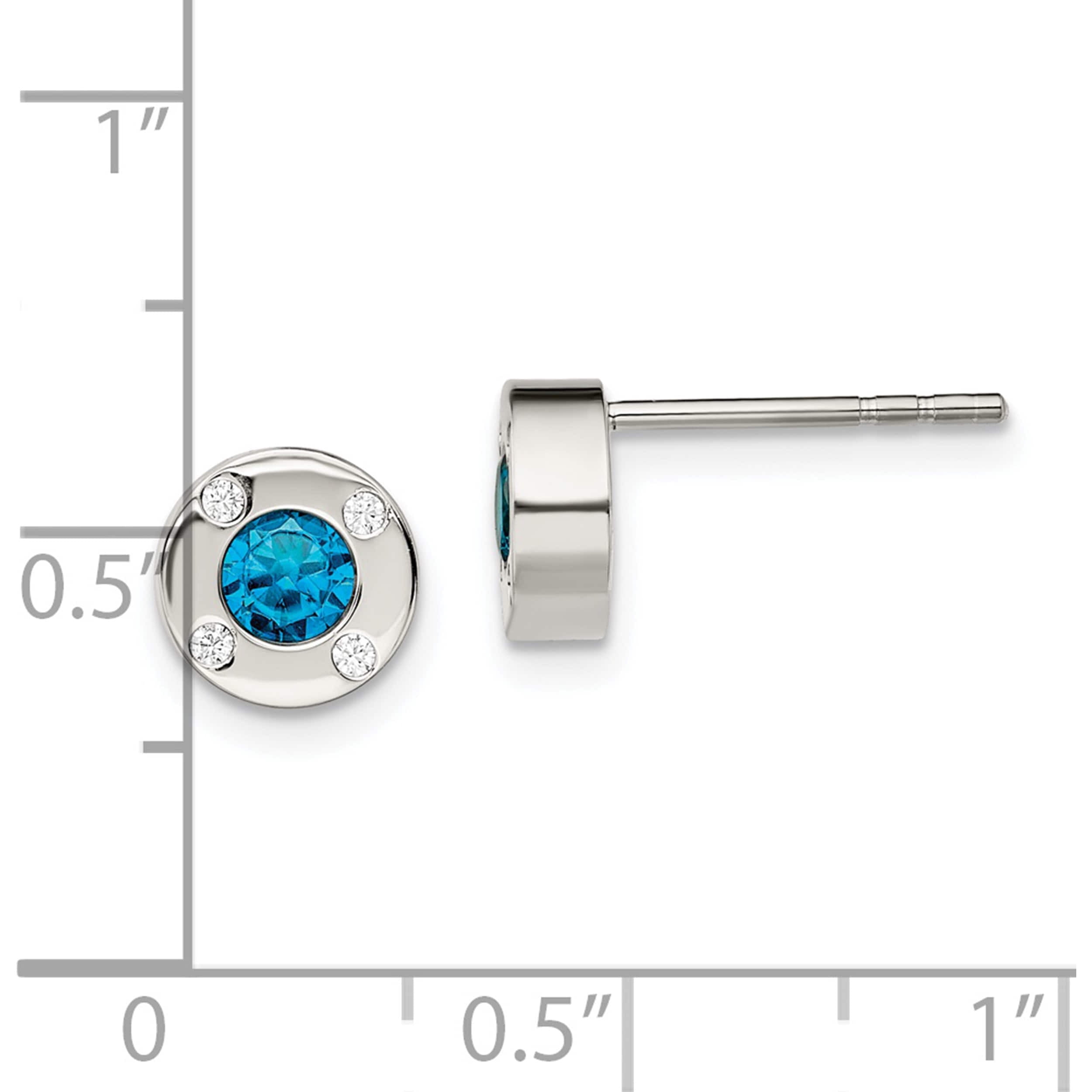 Stainless Steel Polished Blue And Clear Cz Post Earrings Made In China sre1014