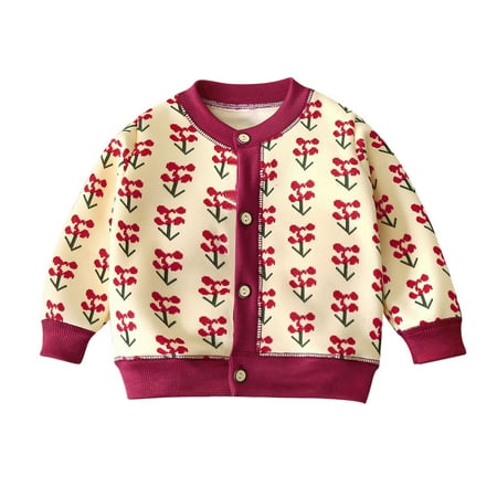 

IEUIBX Kids Winter Coat Toddler Girls Winter Long Sleeve Warm Cartoon Plaid Prints Coat Jacket Fall Clothes Red 5-6 Years