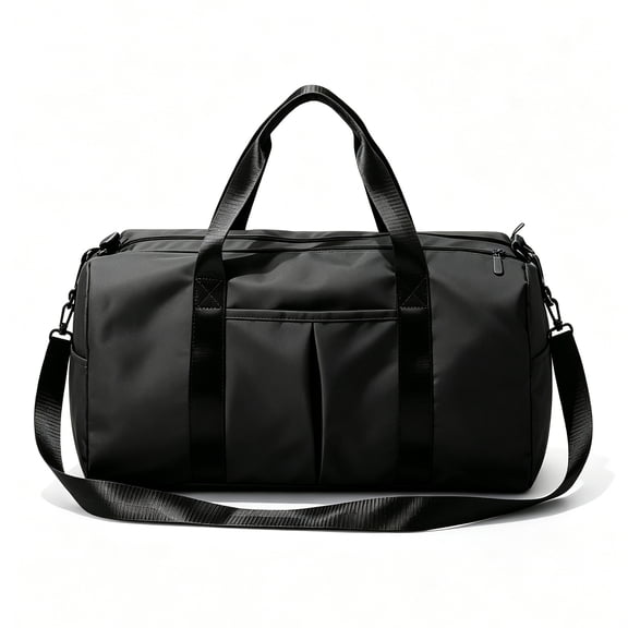 REMANLAND Waterproof Gym Duffle Bag, Large Travel Bag w/ Adjustable Strap, Black Sports Trip