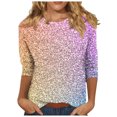 thumbnail image 2 of Cavosen Ladies 3/4 Length Sleeve Tops Glitter Sparkly Print Pullover Blouse Crewneck Shiny Shirts Solid Color Party Tees Novelty Casual Dressy Elegant Evening T-Shirts 2XL, 2 of 5