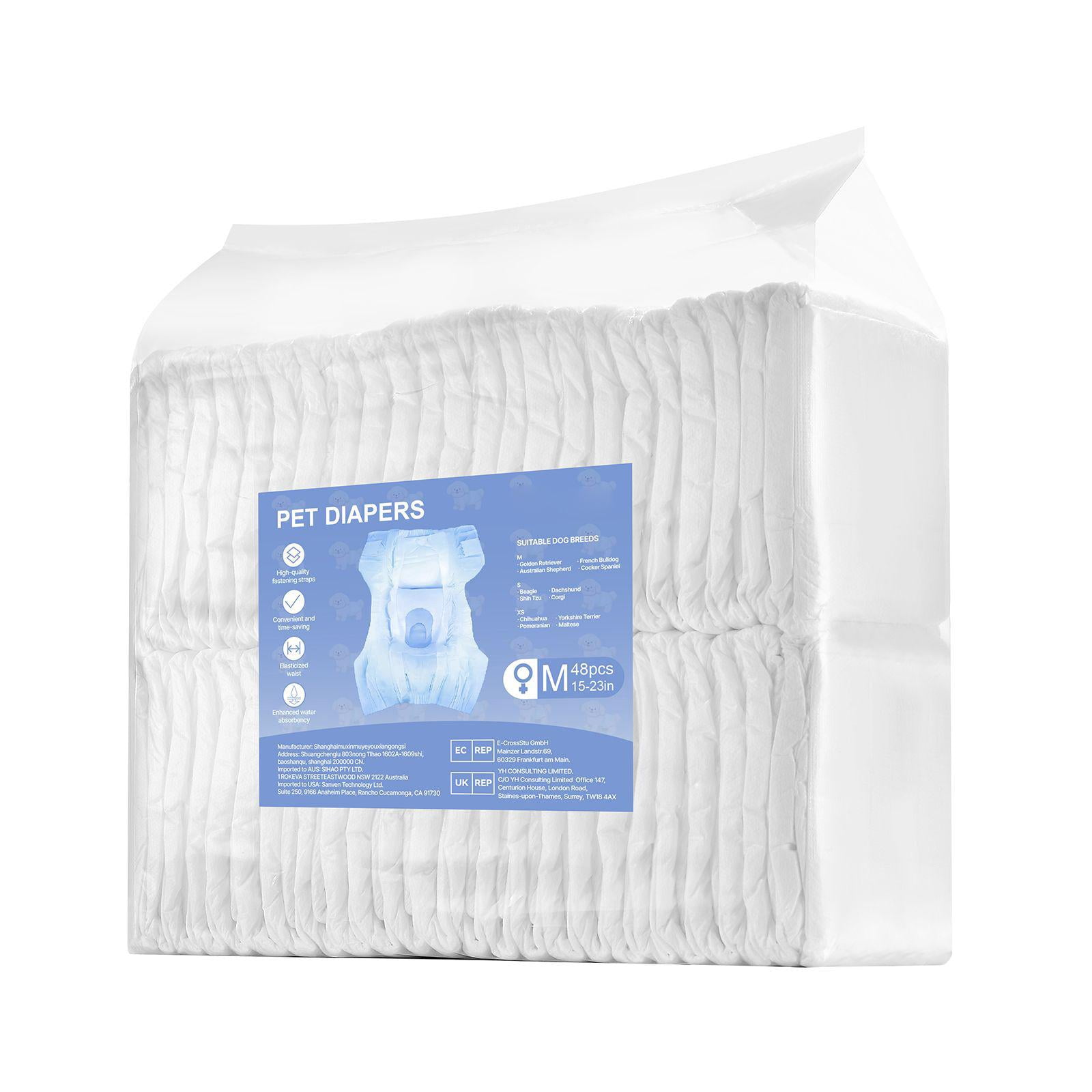 Disposable Dog Diapers Super Absorbent 360 Degree Leak Proof Female Dog Diapers with Wetness Indicator for Heat Training Incontinence Medium Size 144 Count 2 Packs of 72