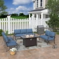 ALAULM Aluminum Patio Furniture Set with Propane Fire Pit Table 7seat