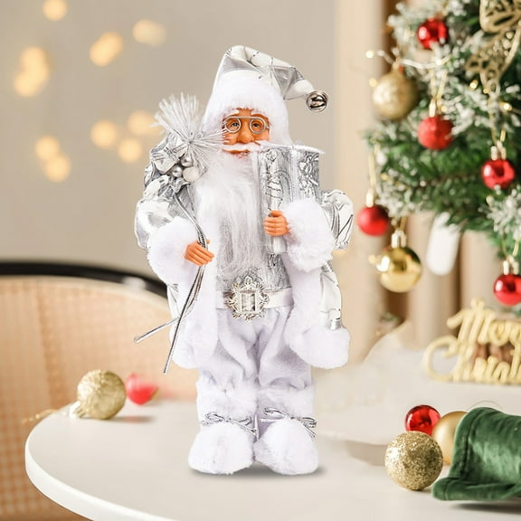 Santa Claus Plush Doll, 40cm Standing Figurine with Gift Bag, Christmas Decoration for Home Office Holiday Scene
